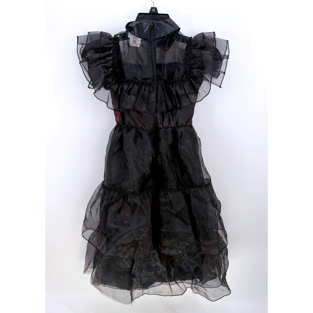 Wednesday Addams Black Organza Ruffle Tiered Gothic Cosplay Dress Girls Small